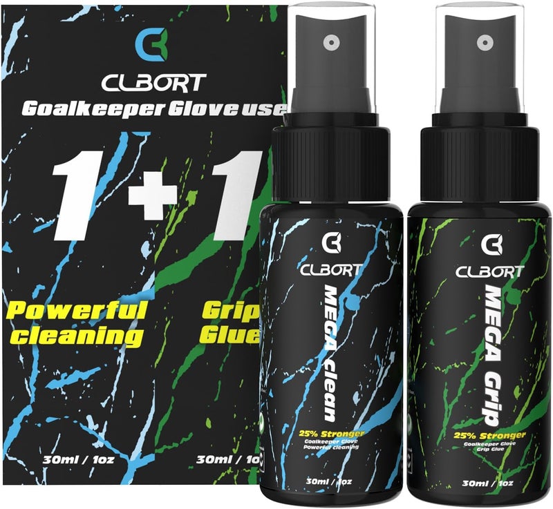 Clbort Goalkeeper Glove Spray Bundle, Contains MSDS Certified 30ml Goalkeeper Grip Spray + 30ml Goalkeeper Glove Wash & Prepare Spray - Image 1
